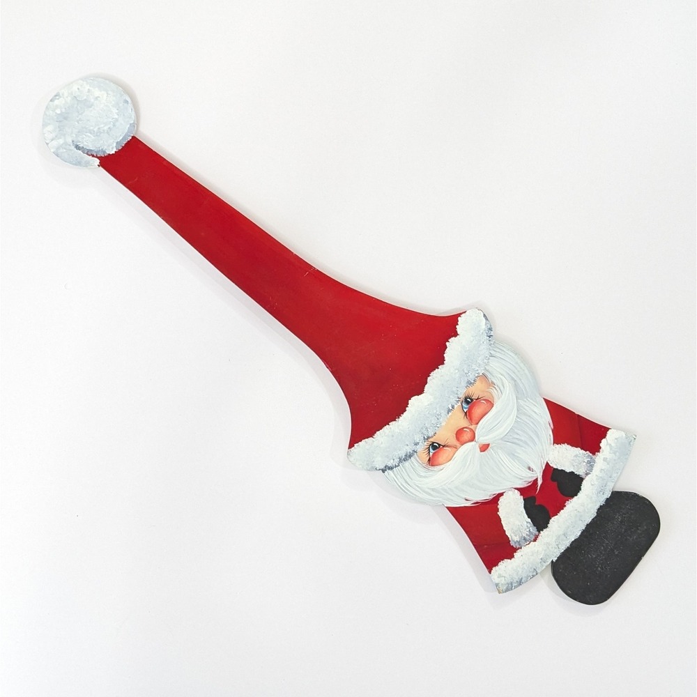 Vtg Hand Painted Wood Santa Wall Hanging Long Hat Christmas Retro Folk Art 21"